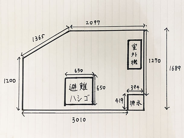 四角形ではなく、五角形の少し変な形をしています