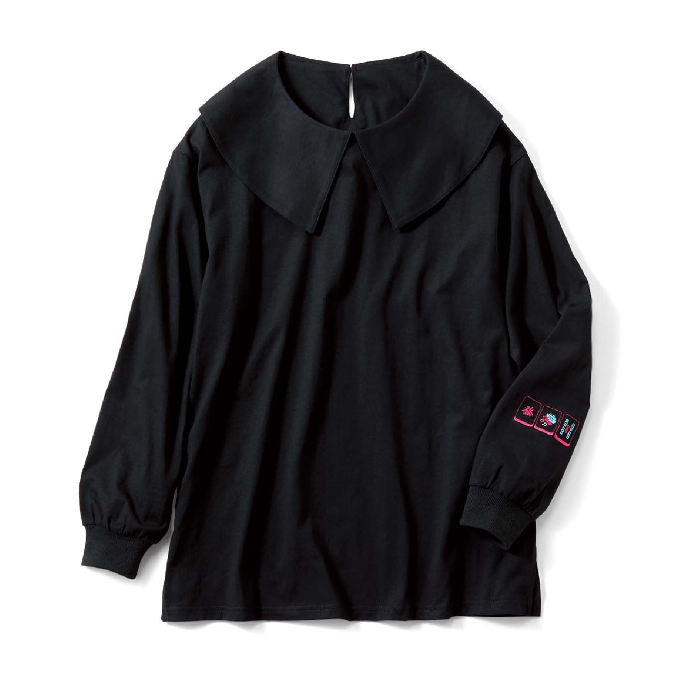 WEB限定お買い得商品 | 大きめ衿カットソートップス麻雀刺繍ＢＫ