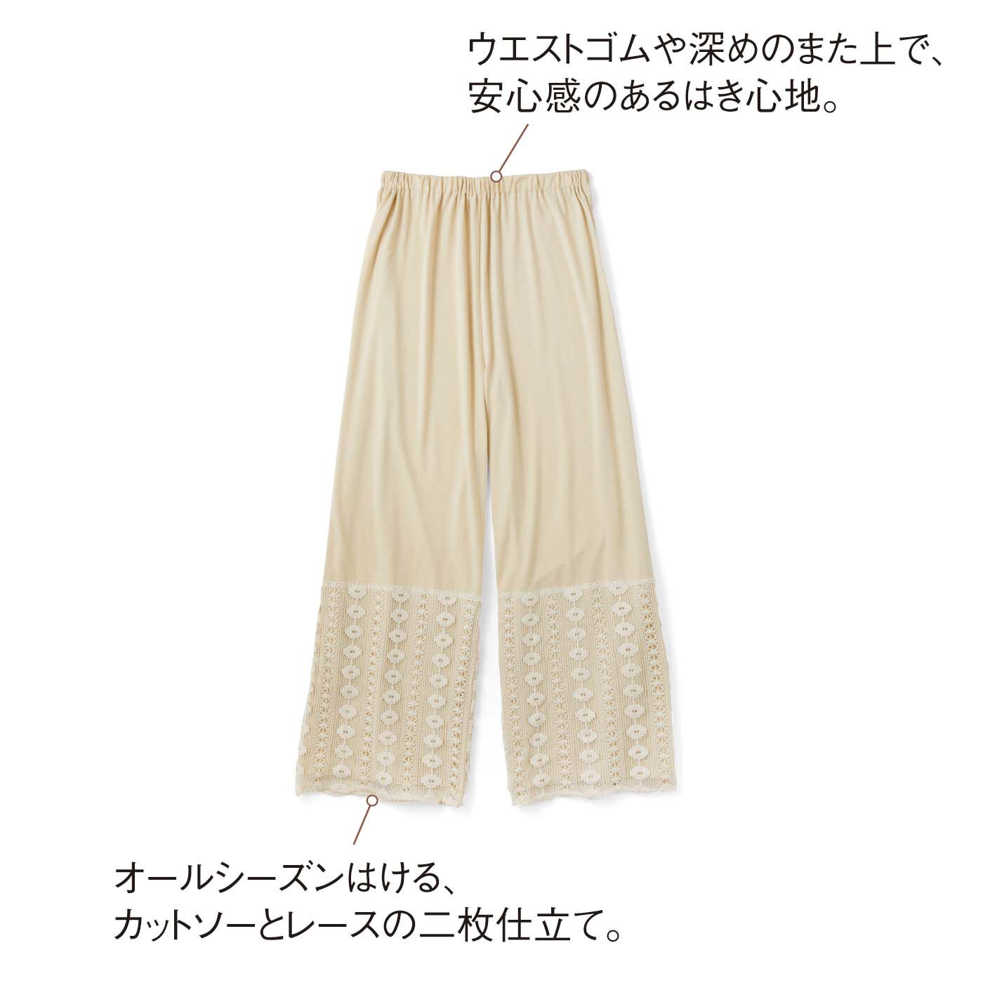 Real Stock|am＆be　足もとでたゆたう レースカーテンみたいなすそレースレギンス〈吸水速乾〉〈エクリュ〉