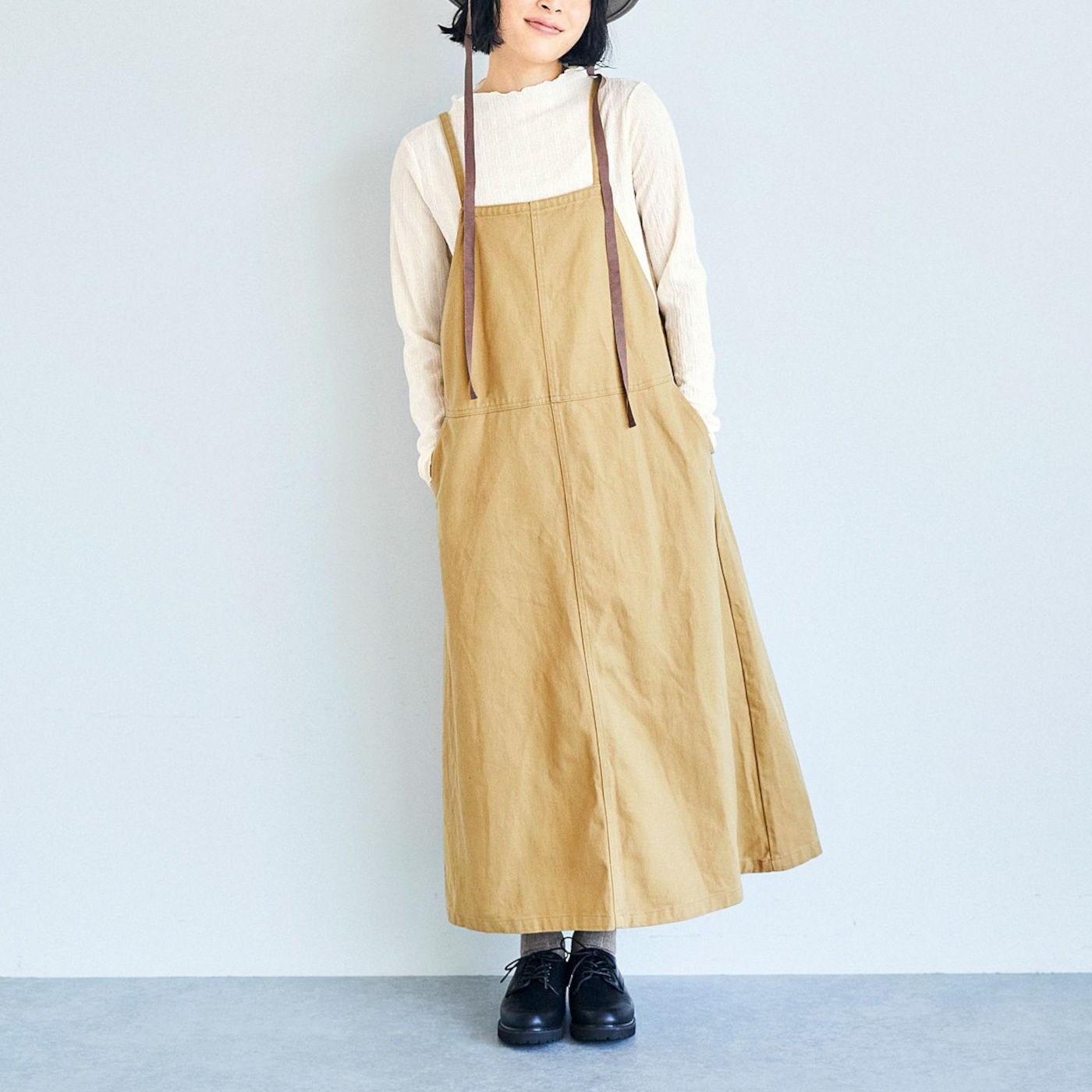 Real Stock|ぽこぽこ感が見せてもかわいい　吸汗速乾インナー〈ベージュブラウン〉|ジャンバースカートのインにぴったり！これは参考画像です。お届けするカラーとは異なります。