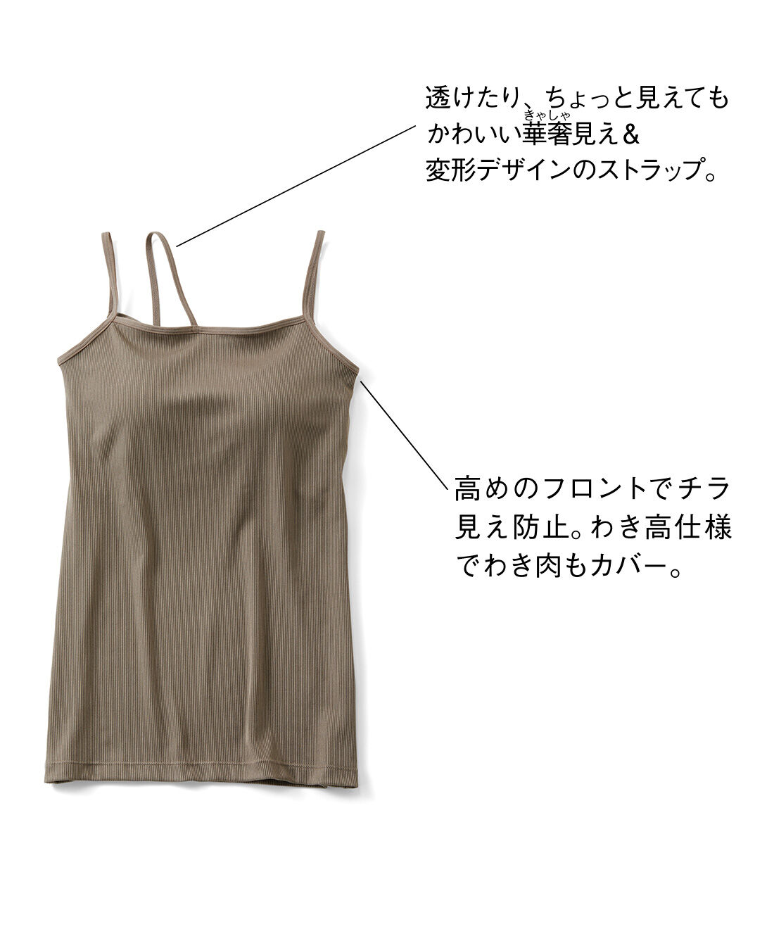 IEDIT|IEDIT[イディット]　デザインストラップで魅せる わき高・胸もと安心設計のカップ付きキャミソール〈グレージュ〉