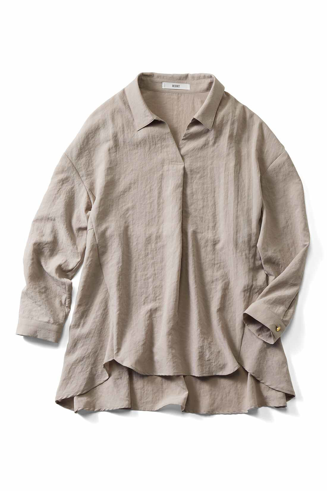 IEDIT|IEDIT[イディット]　リラクシーシルエットのきちんと見えスキッパーシャツブラウス〈ベージュ〉|ベージュ