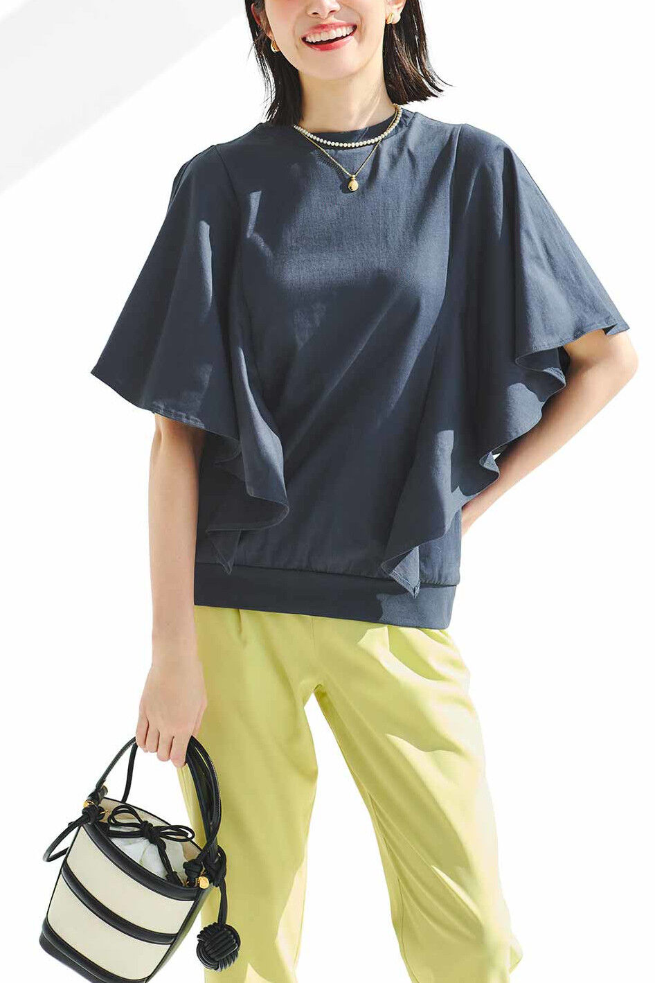 IEDIT|IEDIT[イディット]　接触冷感・吸汗速乾・抗菌防臭！ Ohcool（R）Ⅱplus素材のフリルトップス〈ブラウン〉|これは参考画像です。お届けするカラーとは異なります。