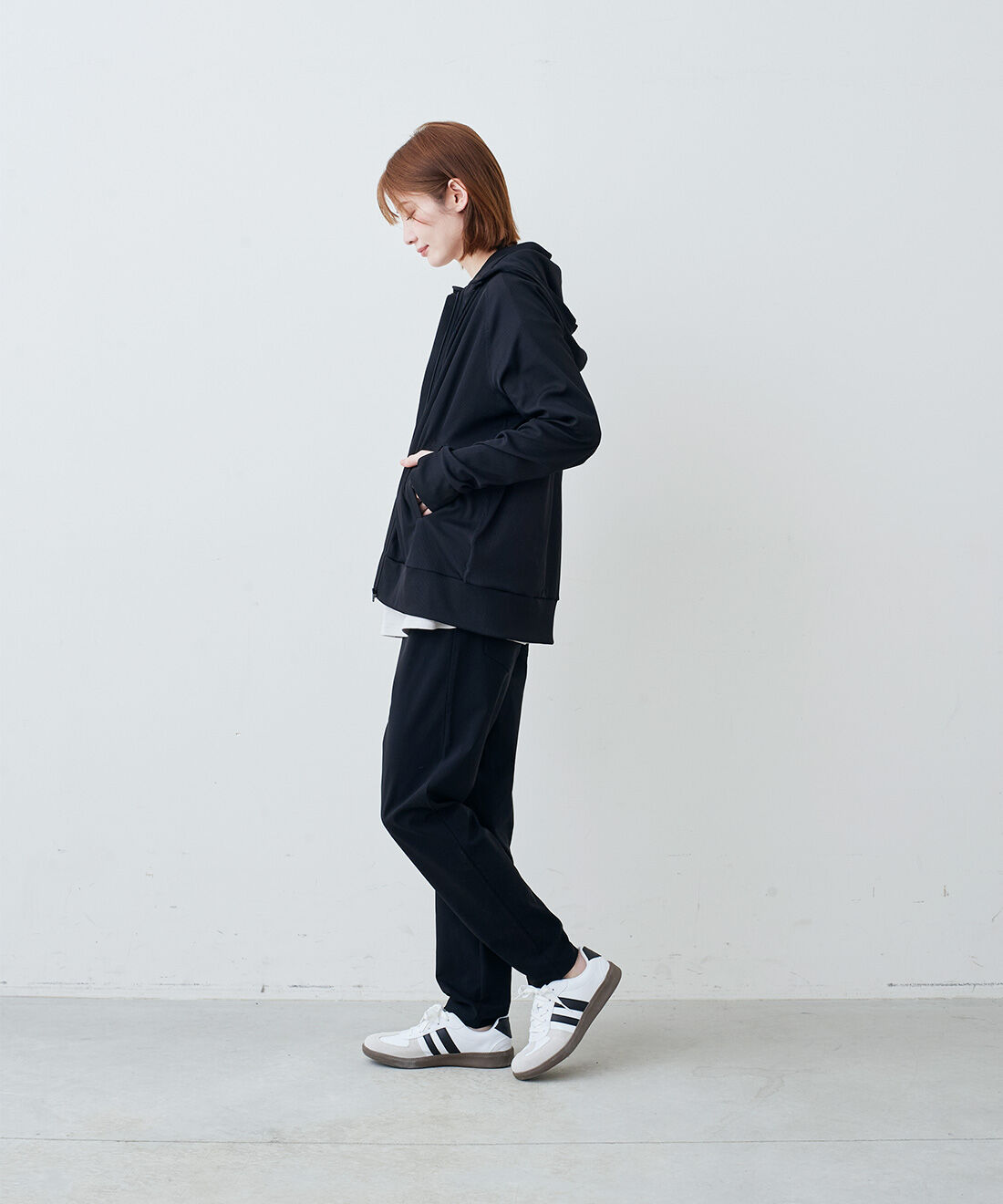 IEDIT|IEDIT[イディット]　福田麻琴さんコラボ リブ素材のラッシュガード〈ブラック〉|モデル身長：165cm　着用サイズ：M