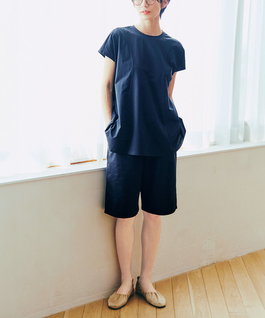 IEDIT|IEDIT[イディット]　24hずっと着ていたい 吸汗速乾・UVカット SO！ MESHフレアートップス〈ダークネイビー〉