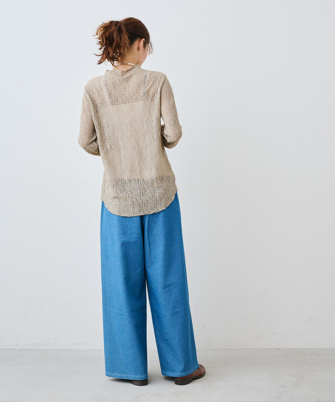 IEDIT|Her smileプロジェクト IEDIT[イディット]　かろやかに重ねておしゃれ上手 いろいろシアートップス〈レースグレージュ〉|モデル身長：164cm　着用サイズ：M