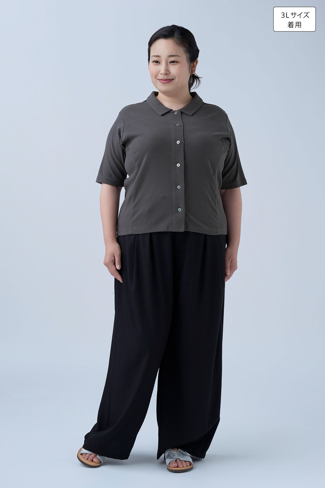 MEDE19F|ベルト付きバギーパンツのコーディネート|身長：160cm バスト：113cm ウエスト：90cm ヒップ：115cm 太ももまわり：63cm
