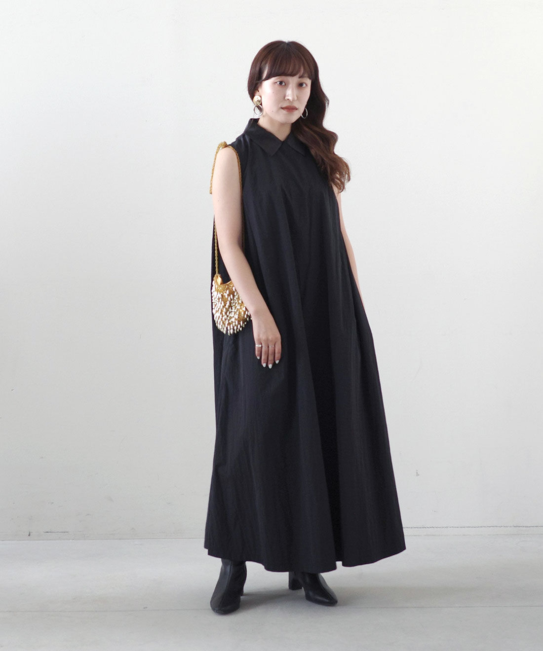 MEDE19F|高山都さんコラボ 撥水加工ワンピースのコーディネート|モデル身長： 156cm　Mサイズ着用