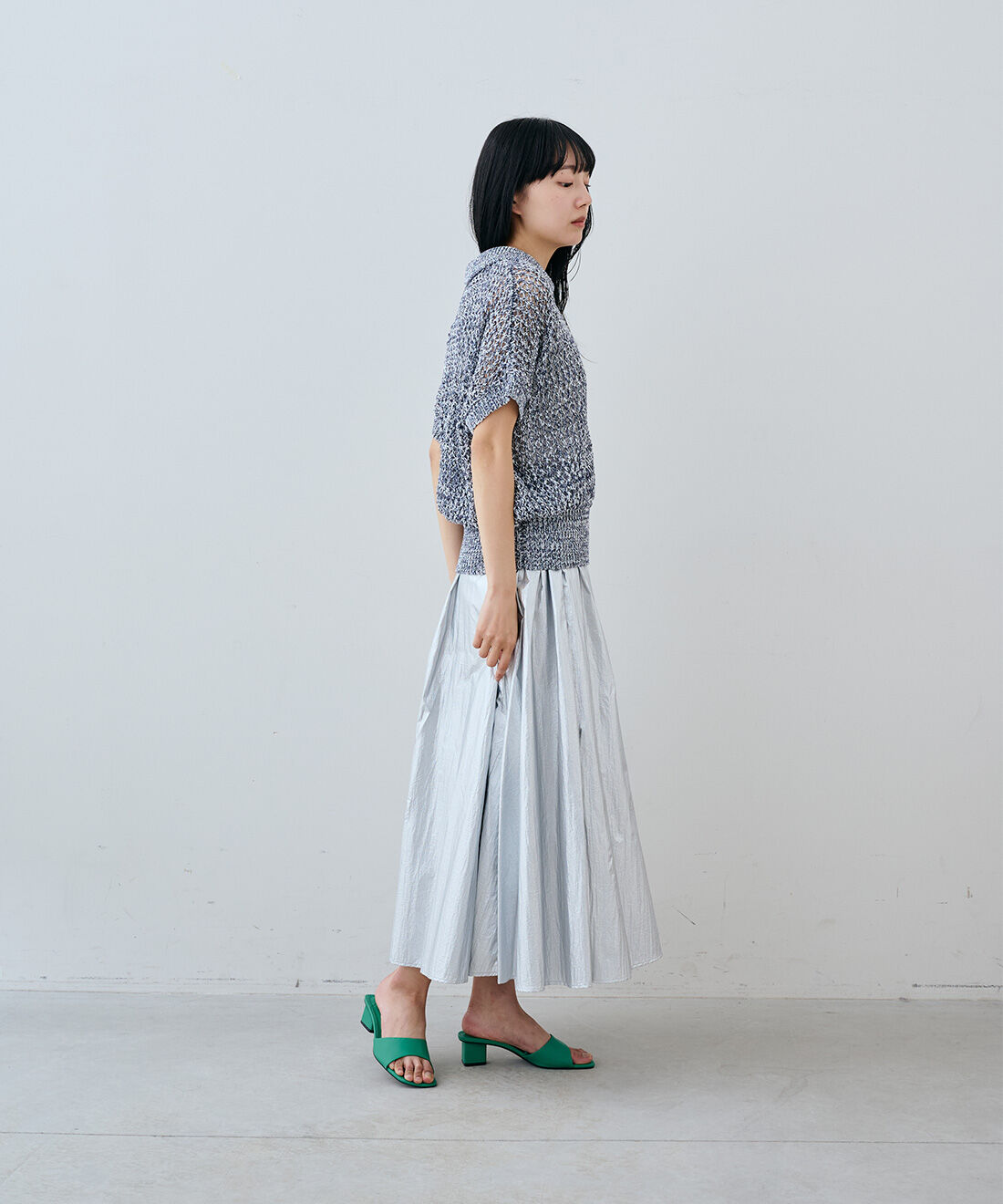 MEDE19F|衿付きテープヤーン ニット プルオーバー〈ネイビー〉のコーディネート|163cm　size：M