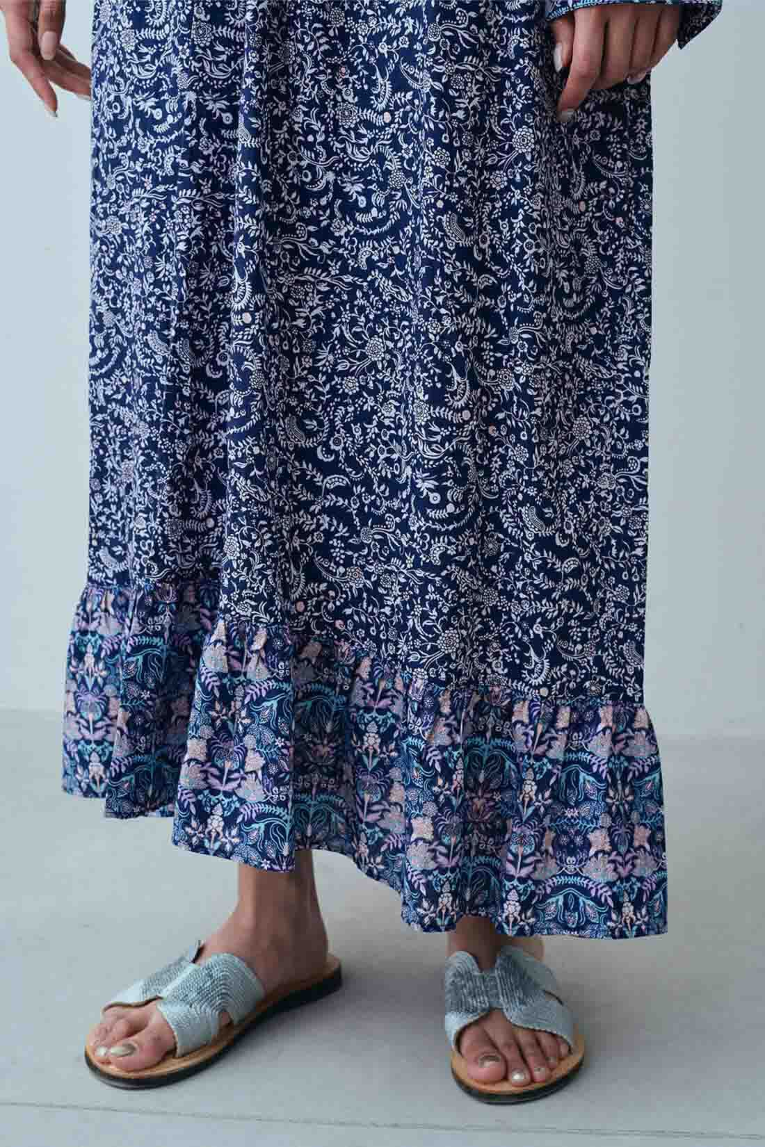 MEDE19F|MEDE19F　〈MADE IN INDIA COLLECTION〉プリントコットンドレス〈ネイビー〉