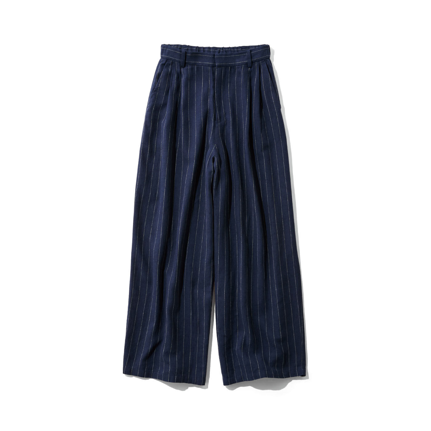 THREE FIFTY STANDARD | 麻混ストライプワイドパンツ〈ネイビー〉