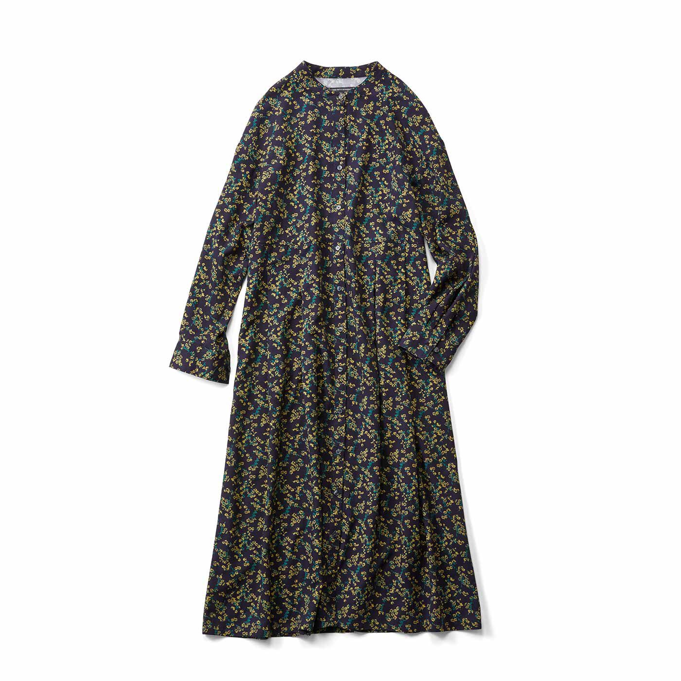 THREE FIFTY STANDARD | シックな花柄のシャツワンピース〈ネイビー〉