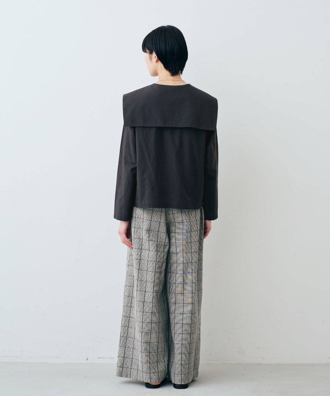 THREE FIFTY STANDARD|綿100％ モノトーンチェック ワイドパンツのコーディネート