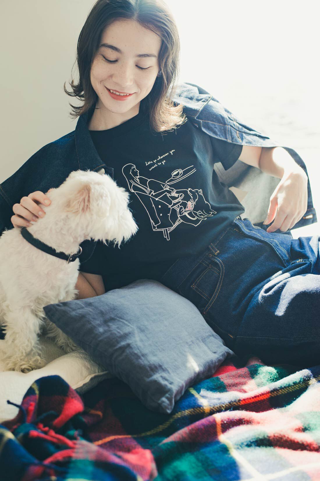 THREE FIFTY STANDARD|THREE FIFTY STANDARD&times;SHOKO TAKAHASHIコラボ Girl ＆ Dog　Tシャツ〈ブラック〉