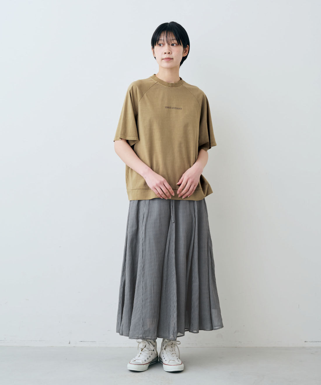 THREE FIFTY STANDARD|モノトーンチェック フレアースカート 〈ブラック&times;グレー〉のコーディネート