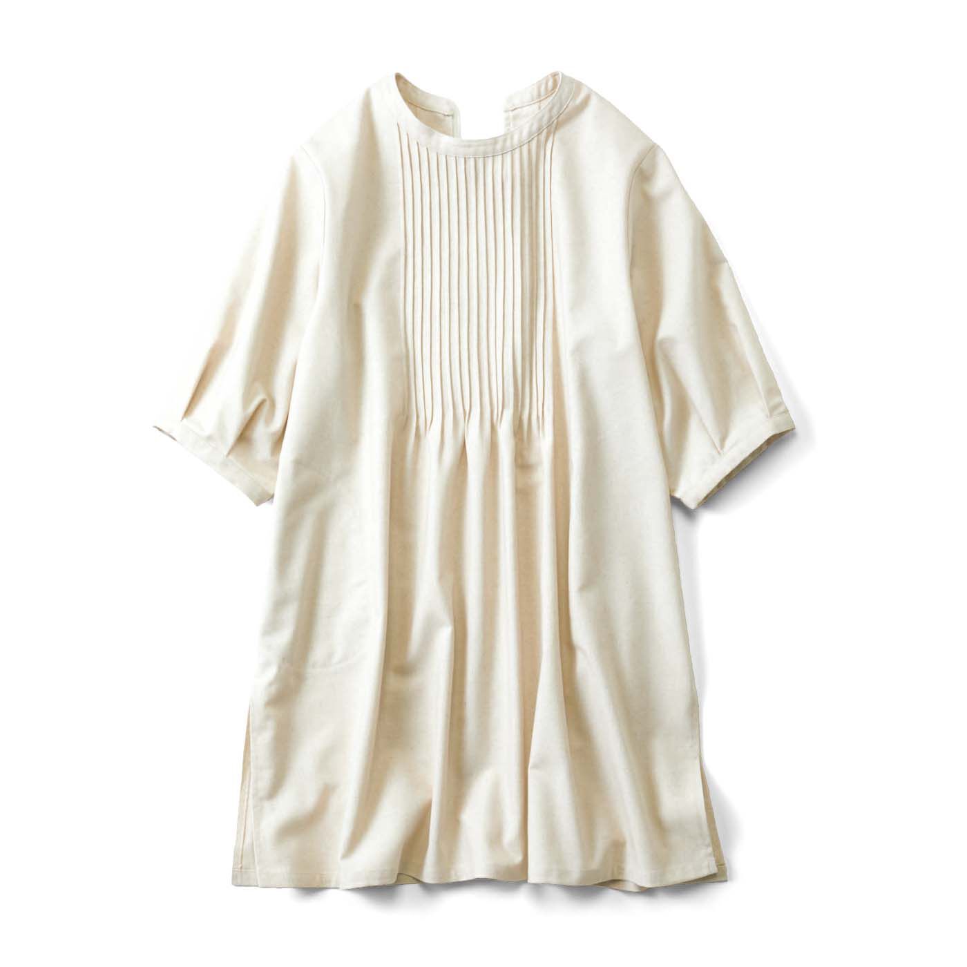 el:ment|el:ment　伝統をまとう ピンタック入りですっきり見え 綿麻混モダン割烹着チュニックの会|〈白練（しろねり）〉