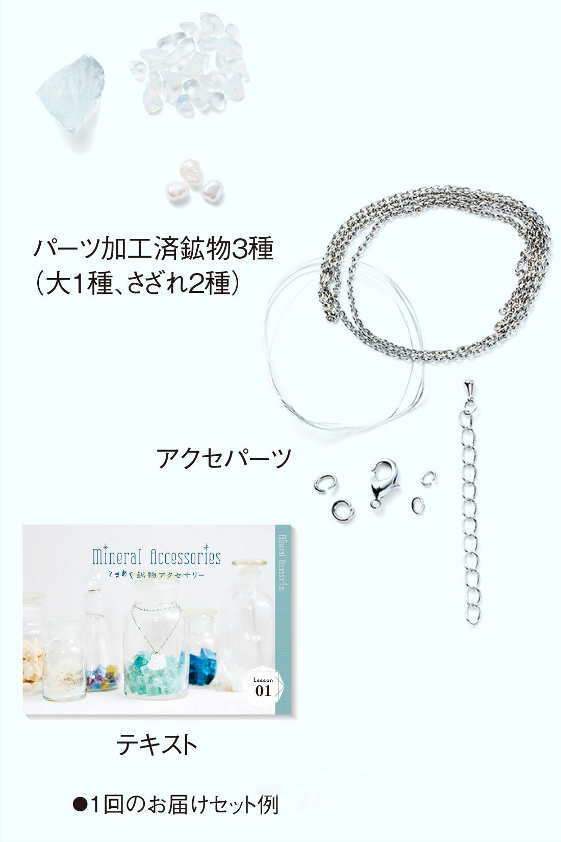 ミニツク|【タイプが選べる】きらら舎コラボ 触れて知って魅せられる ときめく鉱物レッスンプログラム|●一回のお届けセット例