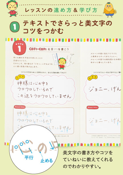 レッスンの進め方&学び方 テキストでさらっと美文字のコツをつかむ