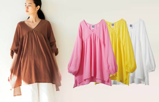 いっしょ買い：mensha!　シングル楊柳（ようりゅう）ガーゼ ギャザーカフタンチュニックの会