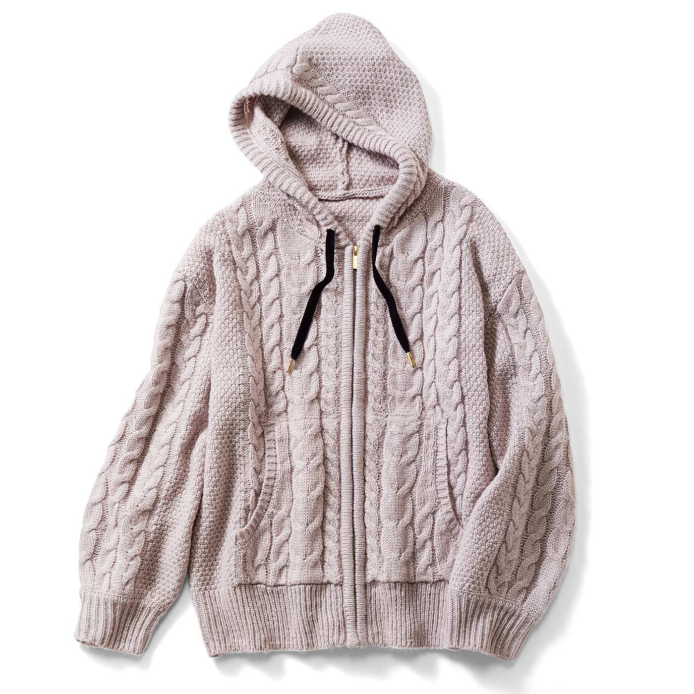 Live in  comfort|ふんわりケーブルニットパーカー〈ＰＵ〉リブイン